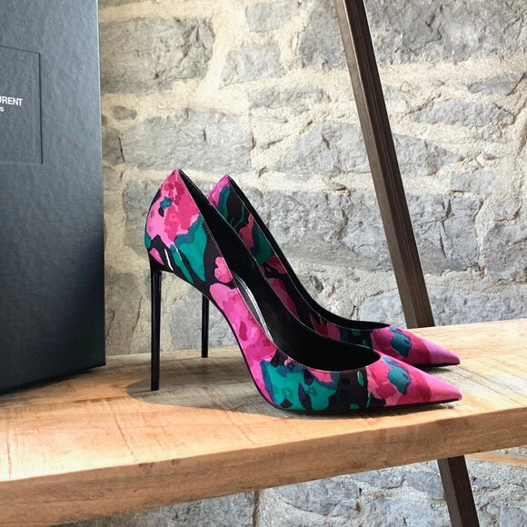 Saint Laurent Paris Fabric Flower Jacquard Pumps - Picture 1 of 11